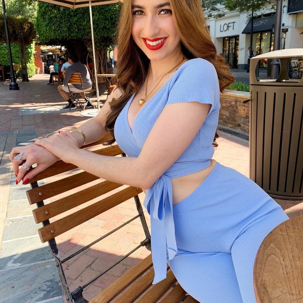 Two piece tiger mist light baby blue set